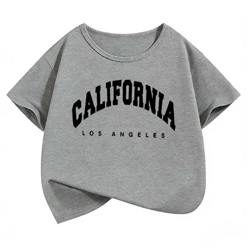 California Los Angeles Letter Printed  Tshirts Fashion Kids Children's T-shirt Boys Girls Summer Spring Casual Top Tee Shirt
