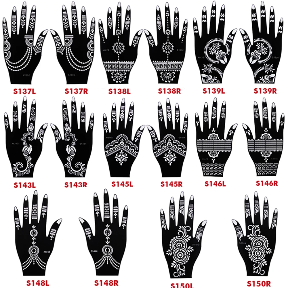 20pcs/Lot Large Mehndi Henna Tattoo Stencils Kit Flower Glitter Airbrush Indian Henna Templates Stencil for Hand Painting