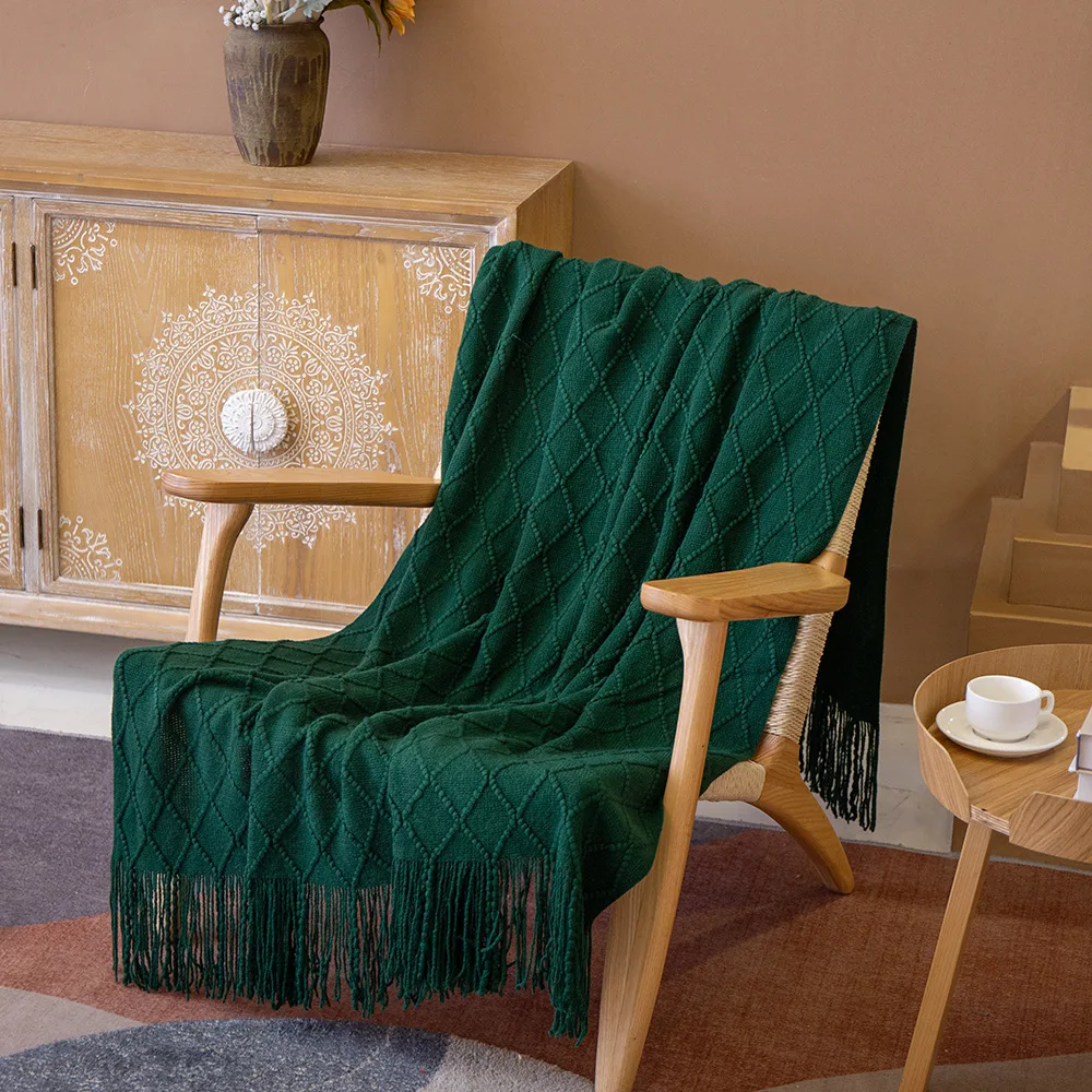 Świąteczne zielone koce Duży dzianinowy frędzel do łóżka Krzesło Sofa Kanapa Pokrowiec na cały sezon Koc Home Decor Miękki Wygodny — zdjęcie 5