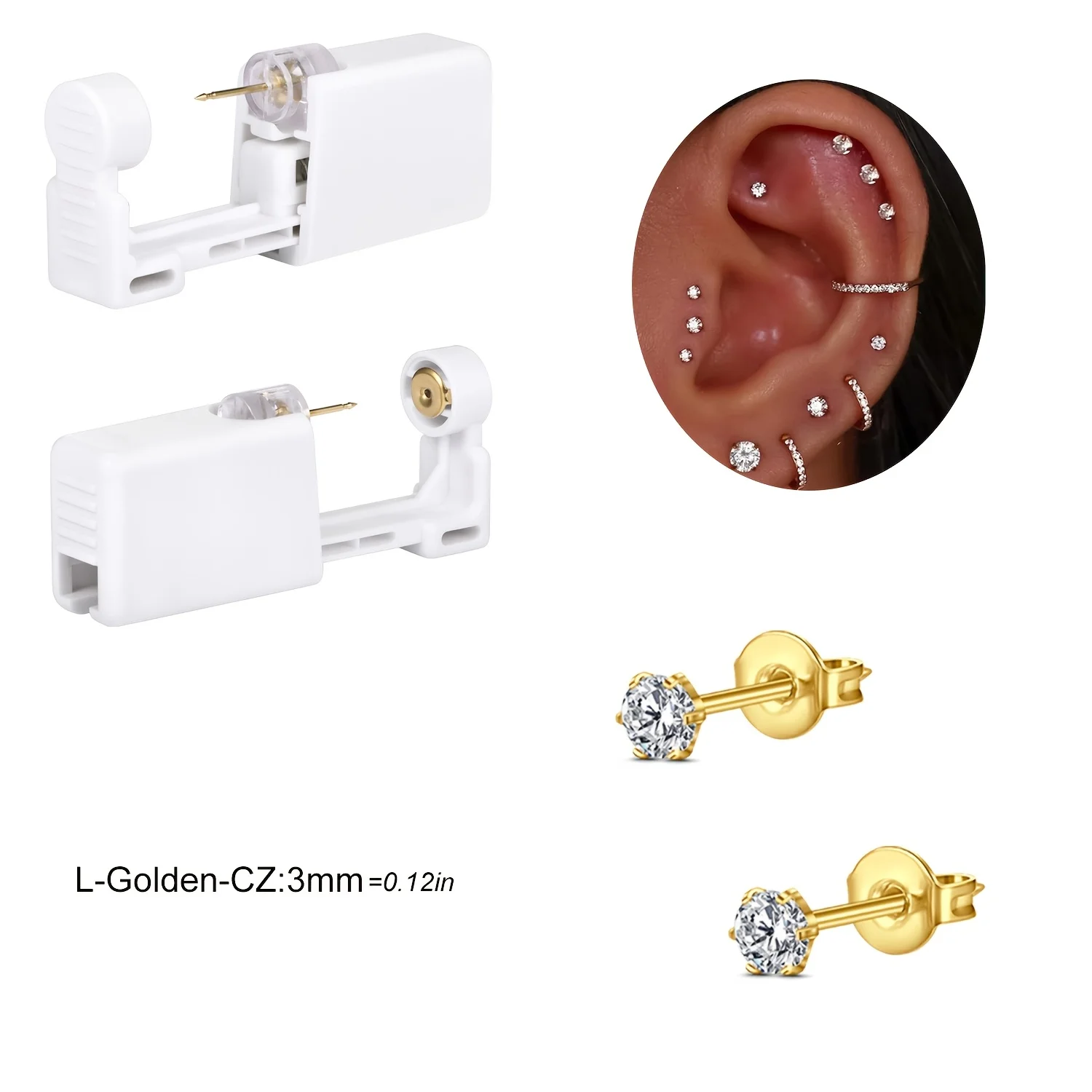 2 Sätze Ohrpiercing-Set, Einweg-Ohrpiercing-Pistolen-Set, selbstpiercingende Pistole und eingebaute Ohrringe, Ohrstecker-Pistole