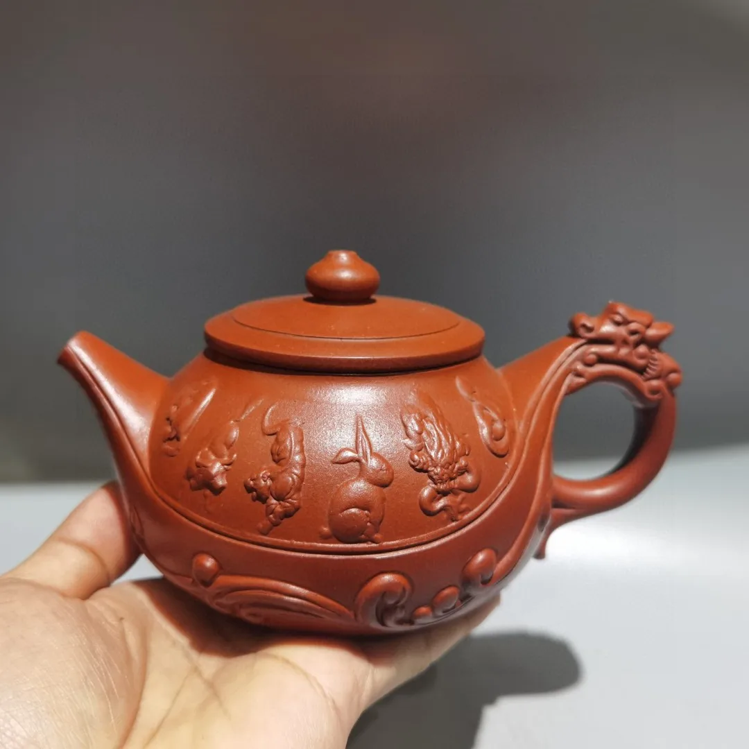 Xizang Folk Collectio Yingxing redware ceramic tea-pot 12 Zodiac Pattern Pot Dragon handle pot Teapot Kettle Flagon Amass wealth