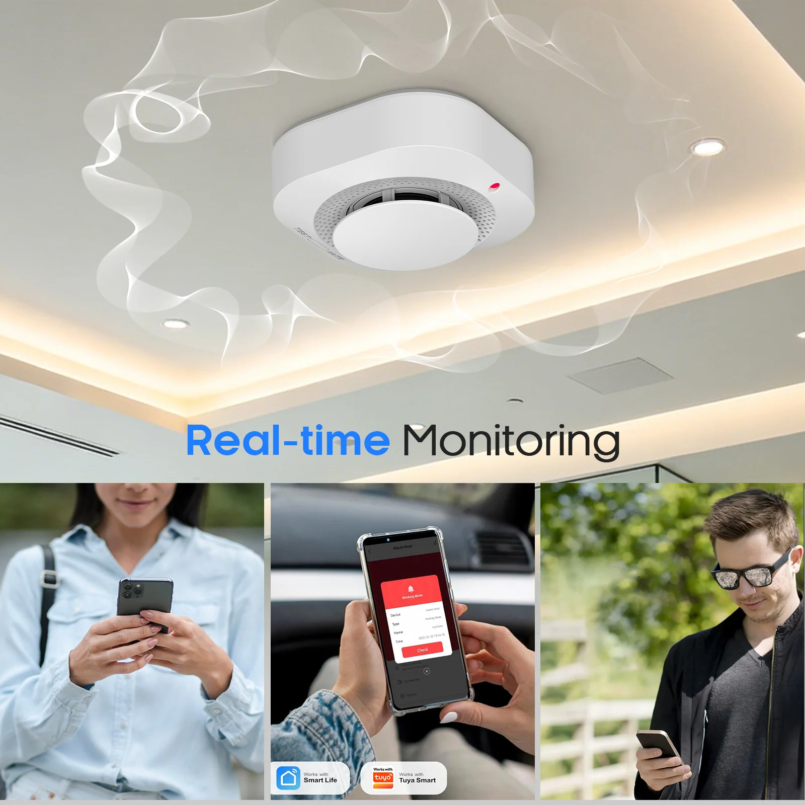 3/5/8/12PCS Tuya Smart WiFi Smoke Detector 85dB High-pitched Smoke Alarm App Alert Real-time Monitoring Home Security