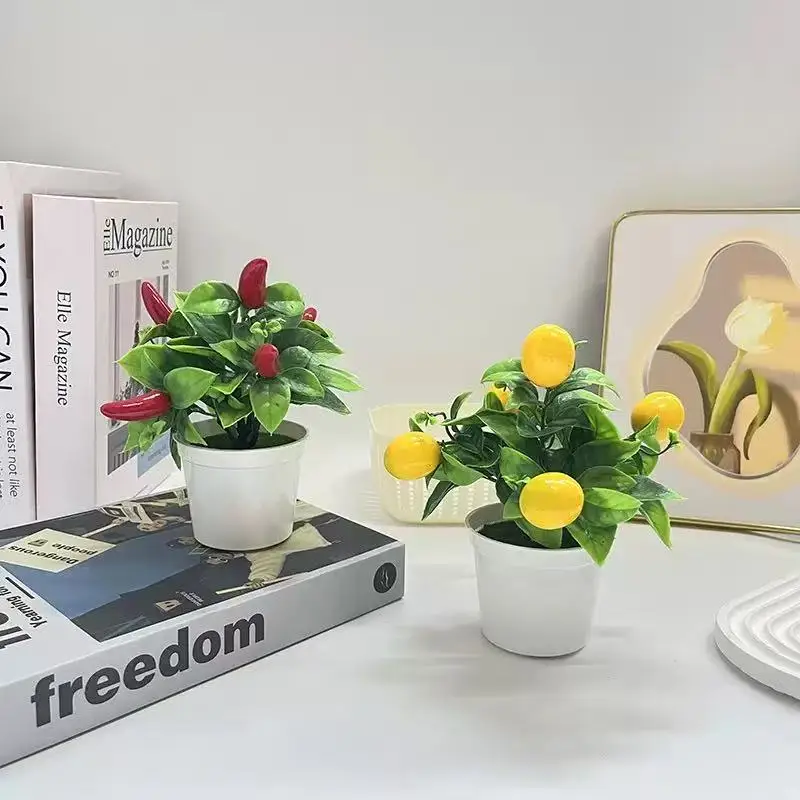 Creative Artificial Fruit Bonsai With Pot Fake Green Plant Desktop Decor Ornament for Home Living Room Window Display