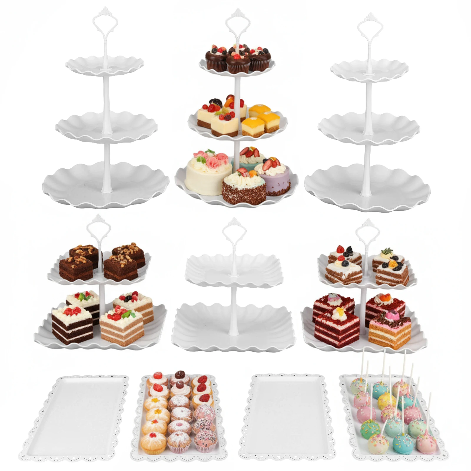 10Pcs Dessert Table Display Set 3 Tier Serving Trays Cookie Dessert Trays Cup Cake Tier Tower for Tea Party Birthday Baby Shower