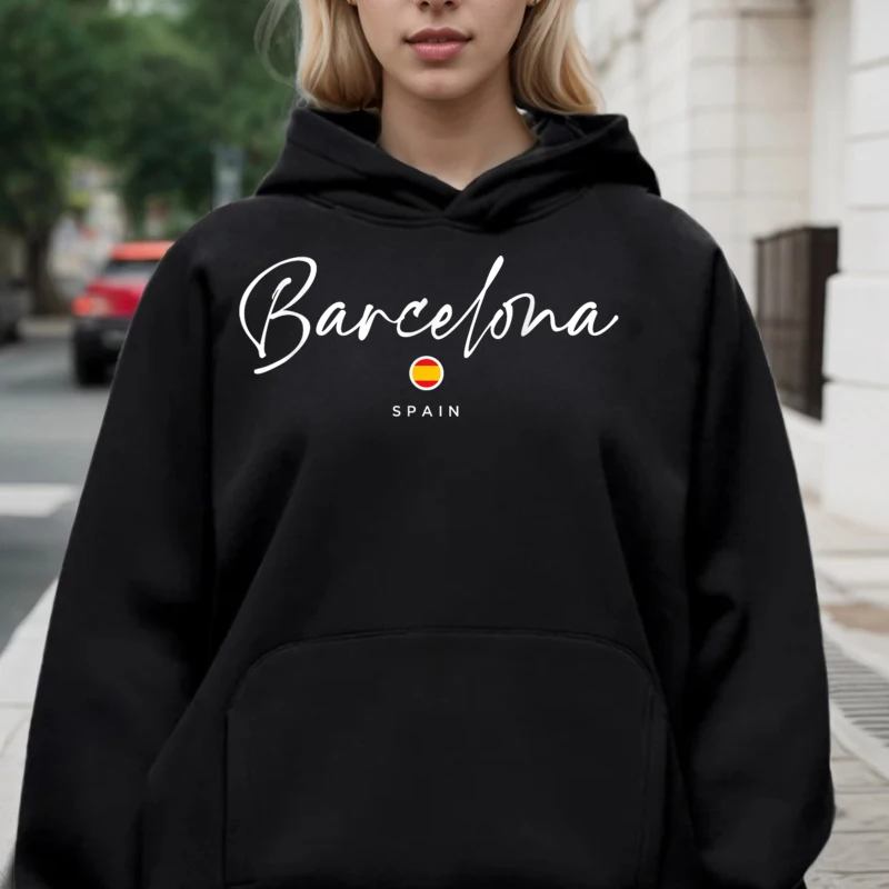 Retro Mens Hoodies Barcelona Espana Tee - Barcelona Street Hoodies O Neck long Sleeve Casual Hoodies Christmas