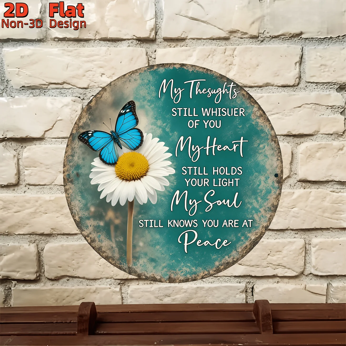 2D Flat Round Wooden Sign, Missing Remembrance Floral Theme, Home Wall Decor, Retro Blue-Green Style Indoor Decoration, Suitable