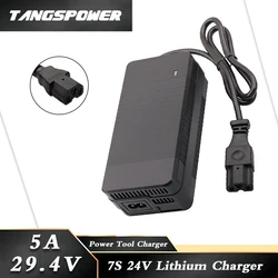 29.4V 5A Lithium Battery Charger For 24V 7S Li-ion Battery Pack Fast Charging IEC Connector With Cooling Fan Power Tool Charger