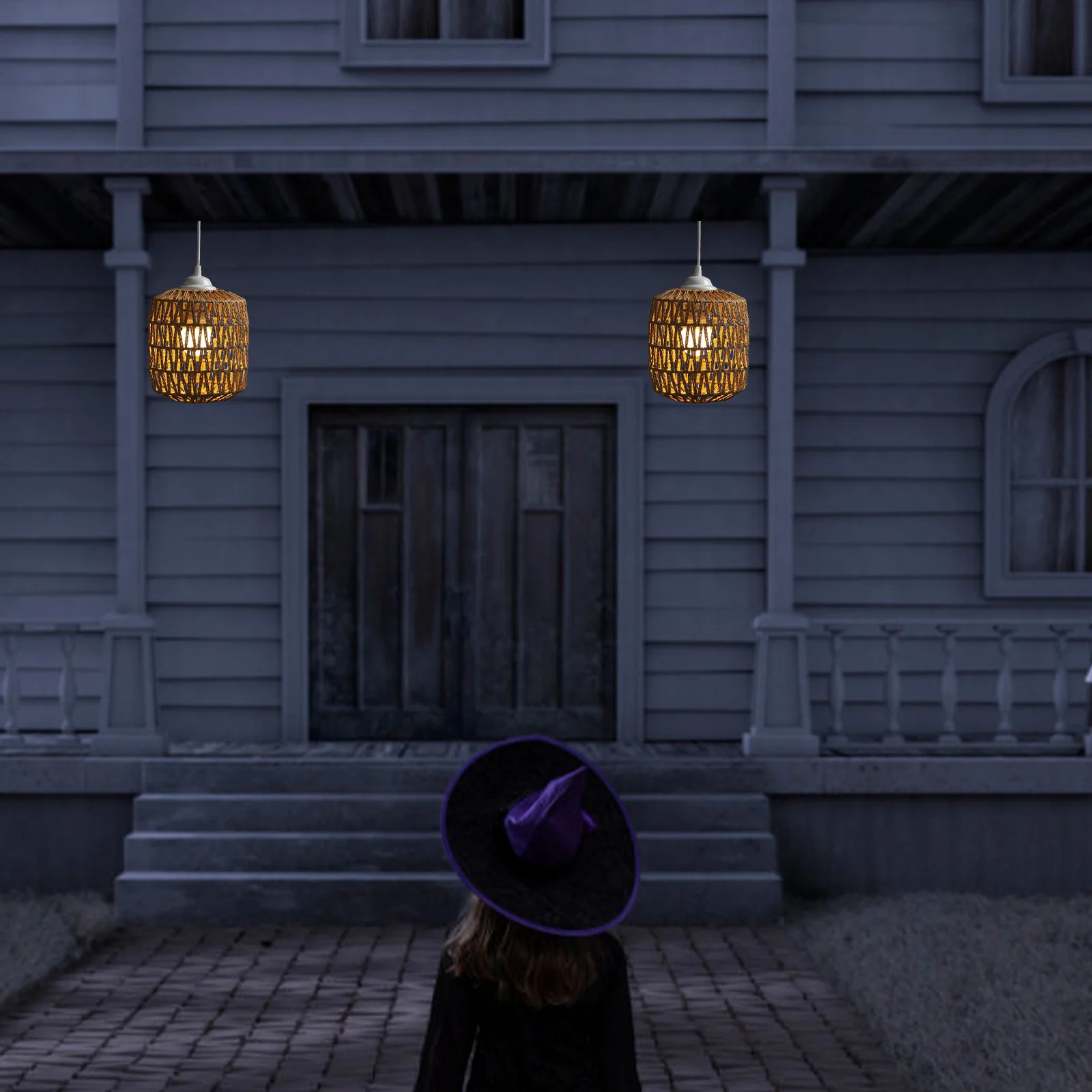 

Woven Pendant Lamp Shade Simulated Rattan Weave Hollow Lampshade Light Cover Rustic Decorative Hanging Lamp Shape for Living