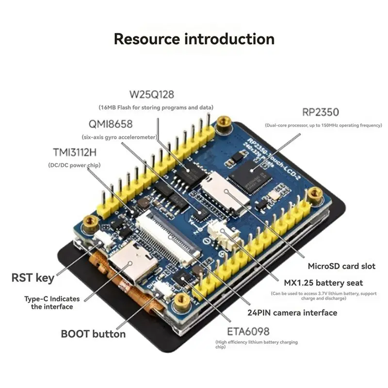 

Плата разработки с 2-дюймовым емкостным сенсорным дисплеем A92Z RP2350, 240x320 пикселей, с камерой OV5640 и IPS-панелью