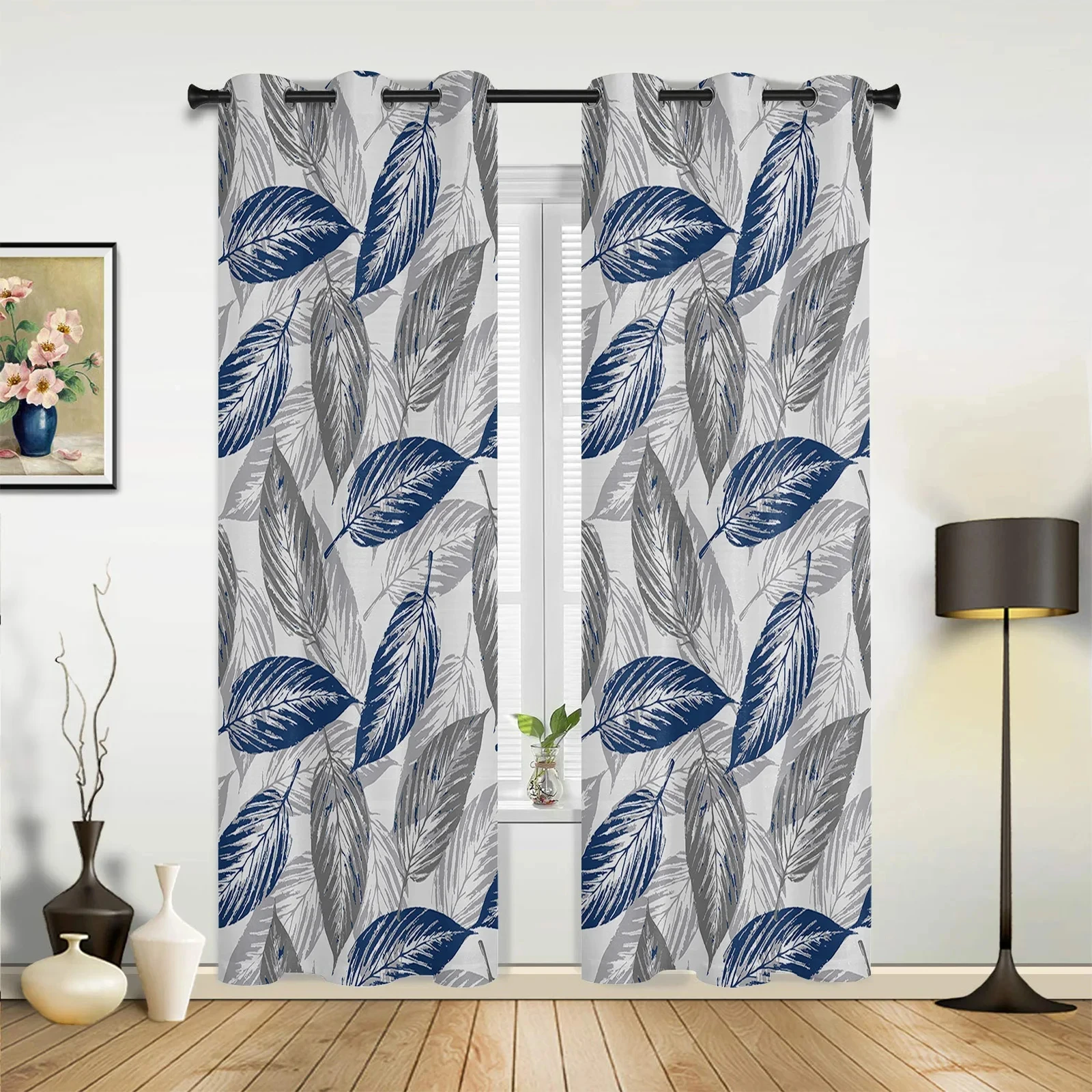 

Leaves Window Curtains, Spring Botanical Leaf Blackout Curtain for Kitchen, Living Room Farmhouse Herbaceous Plant Window Drapes