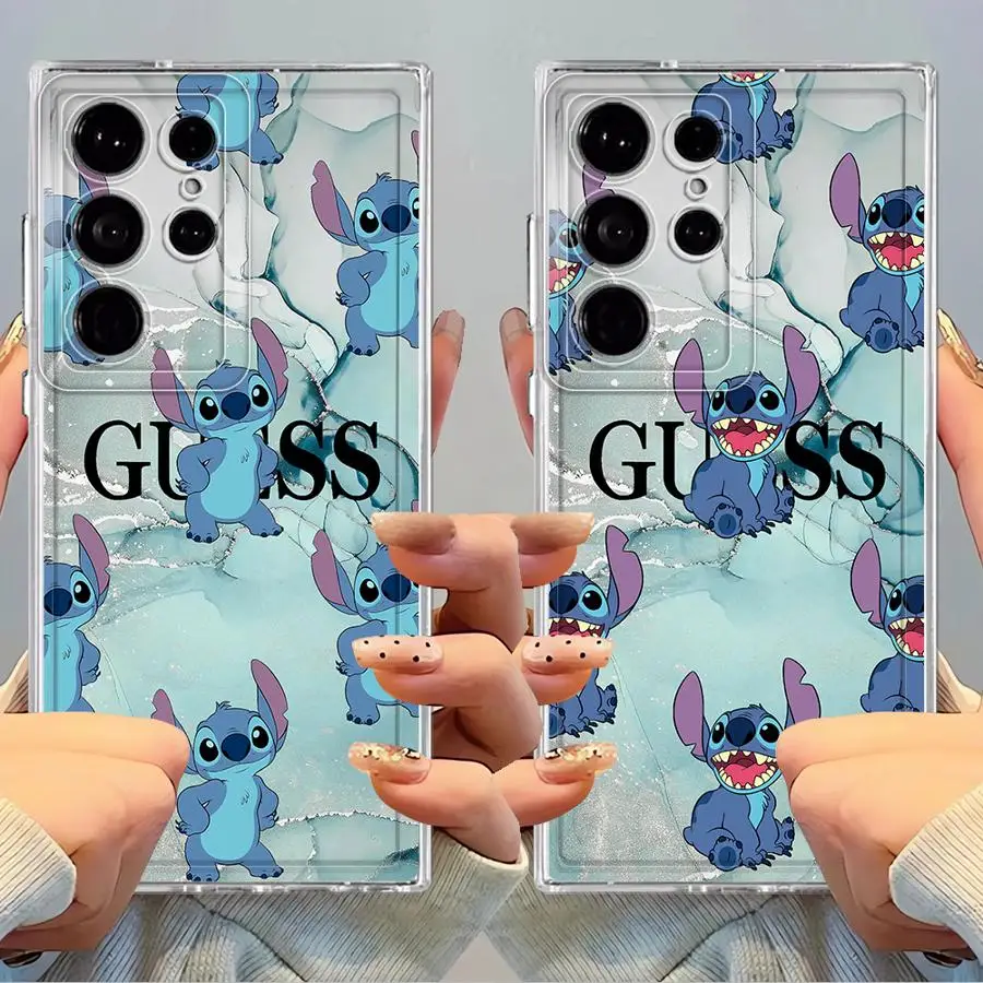 Funda de teléfono transparente de Stitch Angel de Disney para Samsung Galaxy S23 Ultra S21 Note 20 Ultra 10 S24 S22 FE S20 Plus S25 Edge