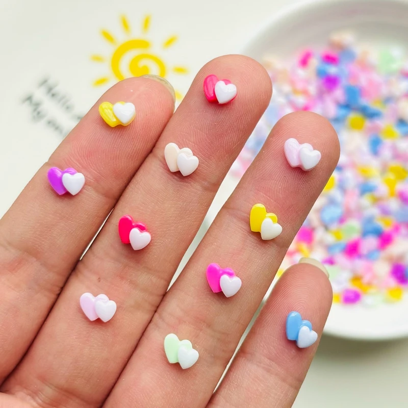 200 Pcs New Cute Mini Resin Cartoon Macaron color Peach Heart DIY Jewelry Manicure Accessories Crafts