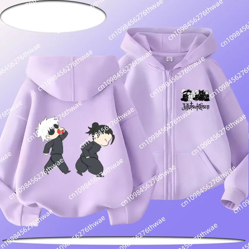 

2025 Spring and Autumn coat spell battle new children's zipper hooded shirt with printed pattern boys and girls casual top shirt