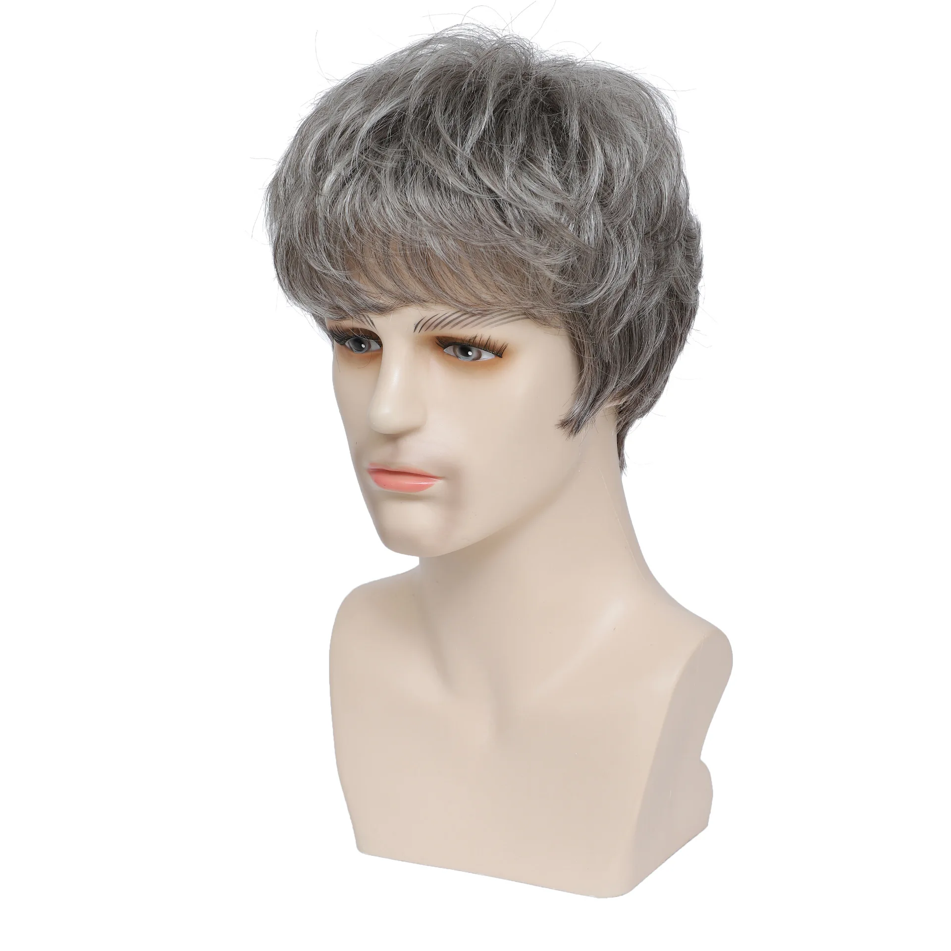 Cross border fashion natural fluffy European and American men's synthetic wig headband-Synthetic fiber wig