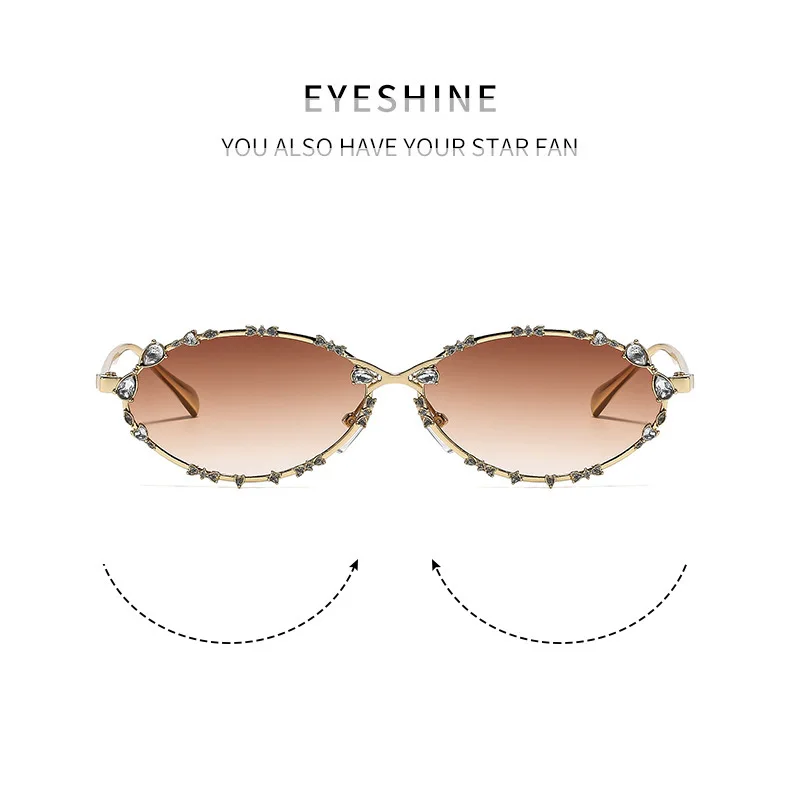 Neue Luxus-Diamant-Sonnenbrille für Damen und Herren, Ovale Strass-Sonnenbrille, Trendige Personalisierte Metallrahmen-Fahrbrille – Detail 8