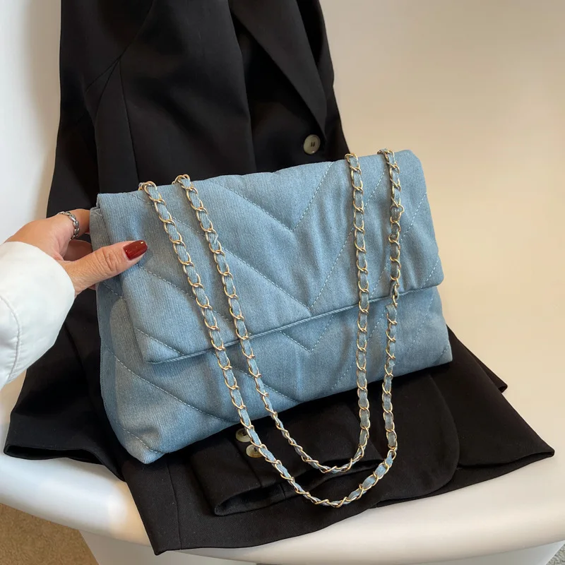 Handbag Woman Fashion Luxury Denim Blue Shoulder Bag Briefcase Messenger Bags Large Capacity Work Study Street Tote Bag Purses