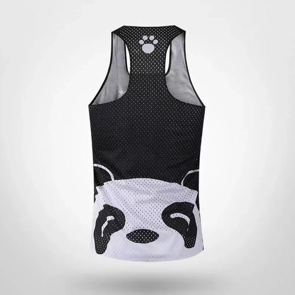 Sports Vest For Men Running Gym Training Sleeveless Tops Breathable Mesh Quick-Drying Cute Panda Pattern Vest Men Summer 2024