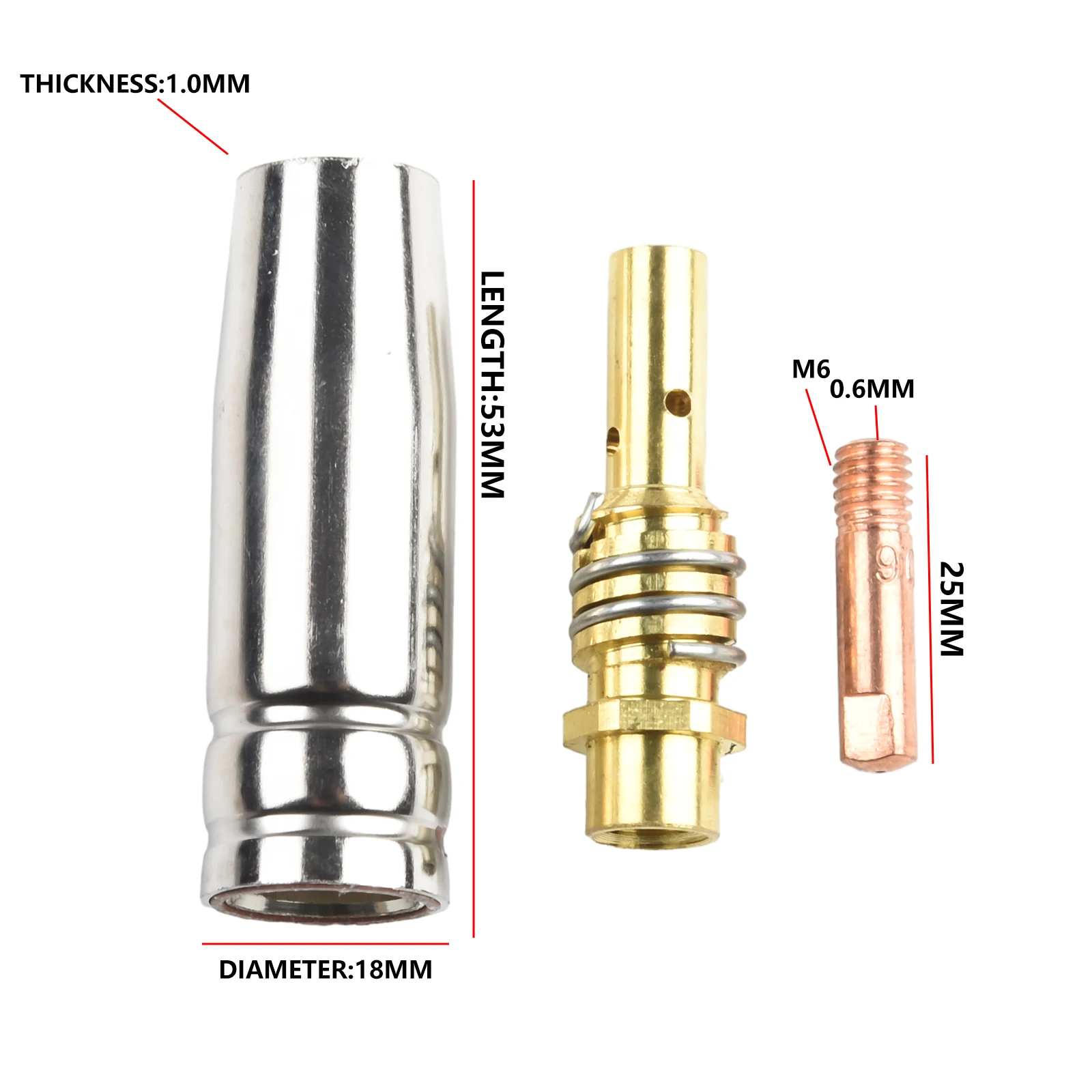 3PCS Welder Nozzle Part 15AK Conductive Tip Nozzles Contact Welding Torch Accessories Consumables For 0.6/0.8/0.9/1.0/1.2mm MIG