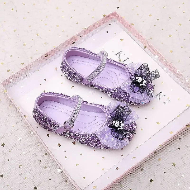 

Sanrios Kuromi Girl Bound Head Sandals Princess Crystal Single Shoes Student Shoes Anime Figure Girl's Shoes Kawaii Cartoon