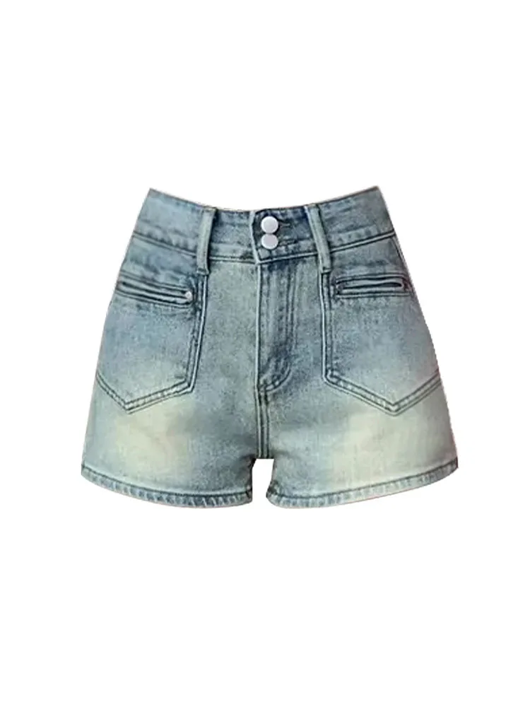 

Casual Simple Blue Hot Pants Chic Women Hole High Waist Jeans Short Basic Wide-Legged Denim Shorts Streetwear Spring Summer 2024