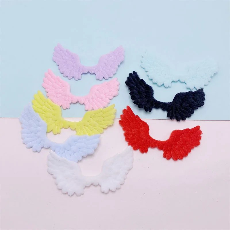 48Pcs 6.8x3.5CM Padded Felt Embossed Angel Wing  Appliques For Children Hat Sewing DIY Hair Clip Accessories Cloth Patches