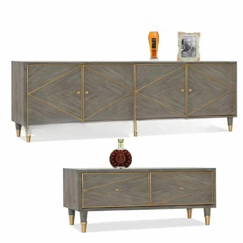 American light luxury solid wood TV cabinet coffee table combination, simple four-door storage cabinet