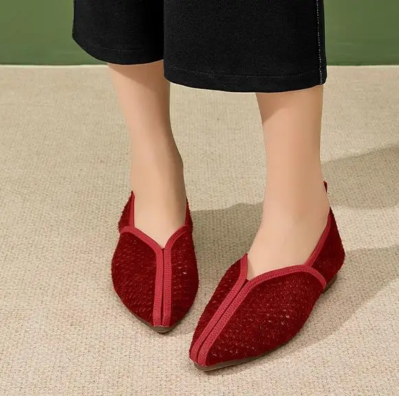 1.5cm verão ponto toe camurça vaca couro genuíno sandálias femininas moda senhoras sandálias étnicas deslizamento em chinelos sapatos