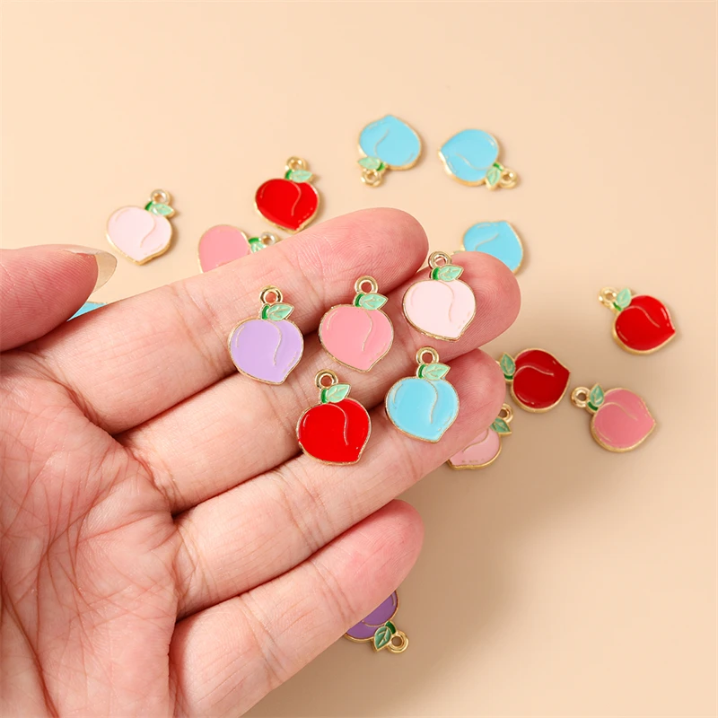 10 Stück 12x16mm Niedliche Emaille-Frucht-Pfirsich-Anhänger Passend für Halsketten, Ohrringe, Armbänder, DIY-Bastelzubehör für Schmuckherstellung – Detail 3