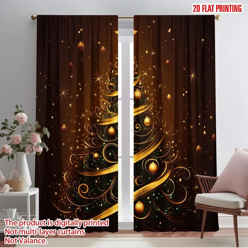 2pcs,2D plane printing Contemporary Curtains Festive Christmas Tree Ornament Polyester Woven (without rod) Art Deco Festive Use