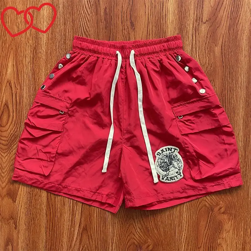 Summer Fashionable SAINT VANITY Casual Shorts Men High Street Embroidery Breasted Rivet Big Pocket SAINT VANITY Sports Men