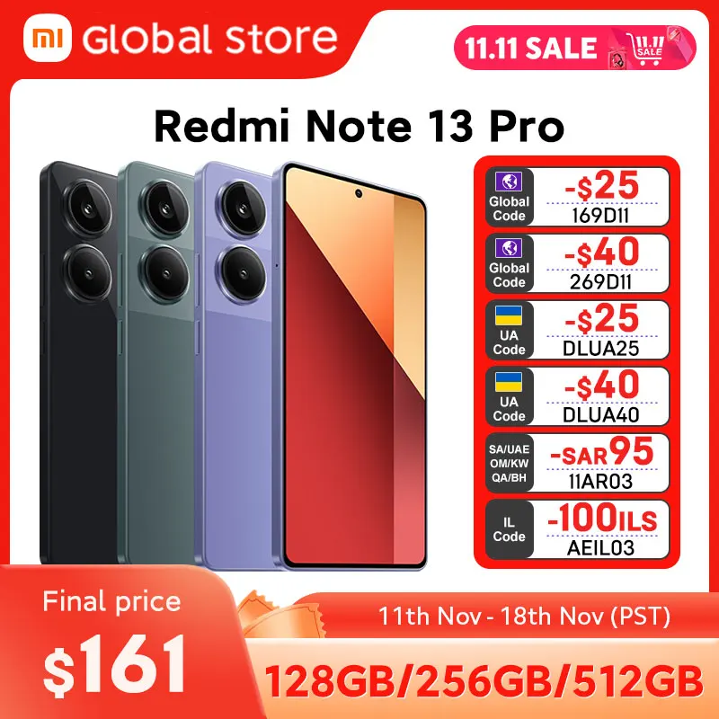 New Global Version Xiaomi Redmi Note 13 Pro 4G Smartphone MTK Helio G99-Ultra 6.67" AMOLED display 67W Turbo Charge with 5000mAh