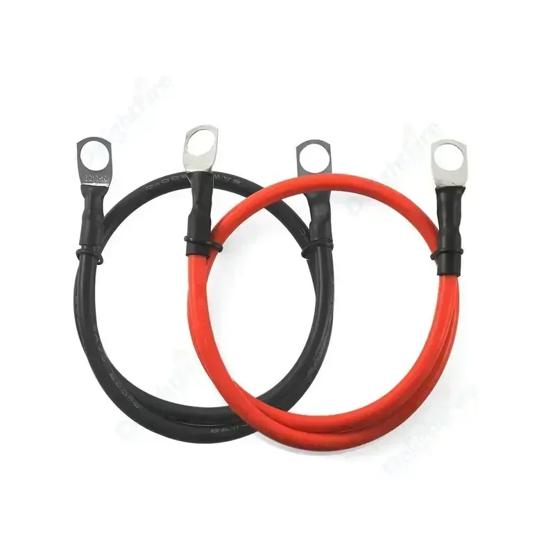 Terminal Cable Black Red Wire Silicone 8 6 4 2 0 AWG Stranded Soft Tin-plated Copper Wire With Lug For Inverter Solar Battery