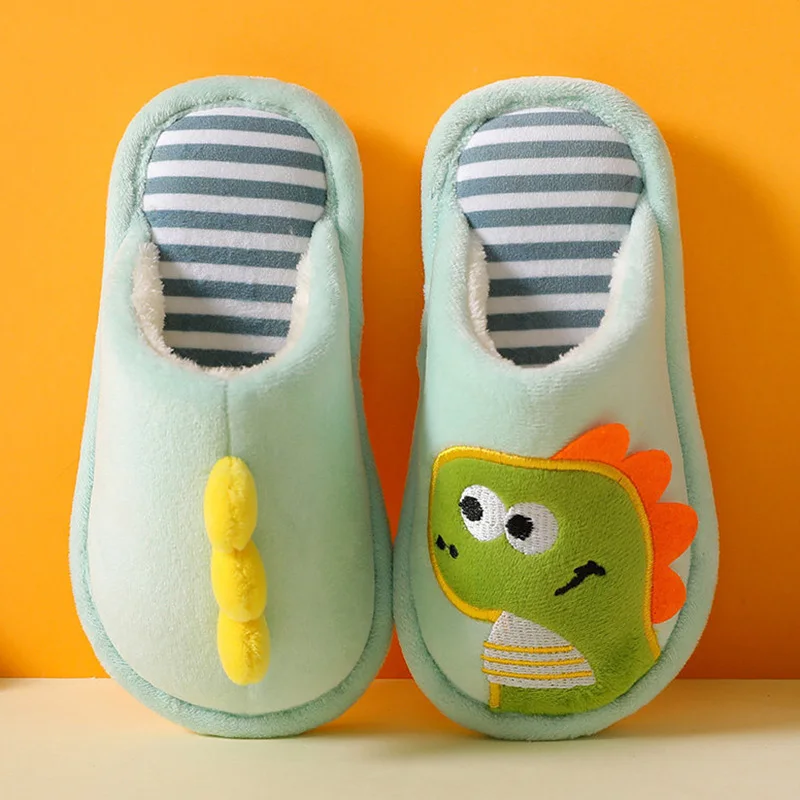 Jesienno-zimowa kapcie z bawełny domowa dla dzieci urocza kreskówka dinozaur antypoślizgowa ciepłe kapcie buty wewnętrzne Unisex