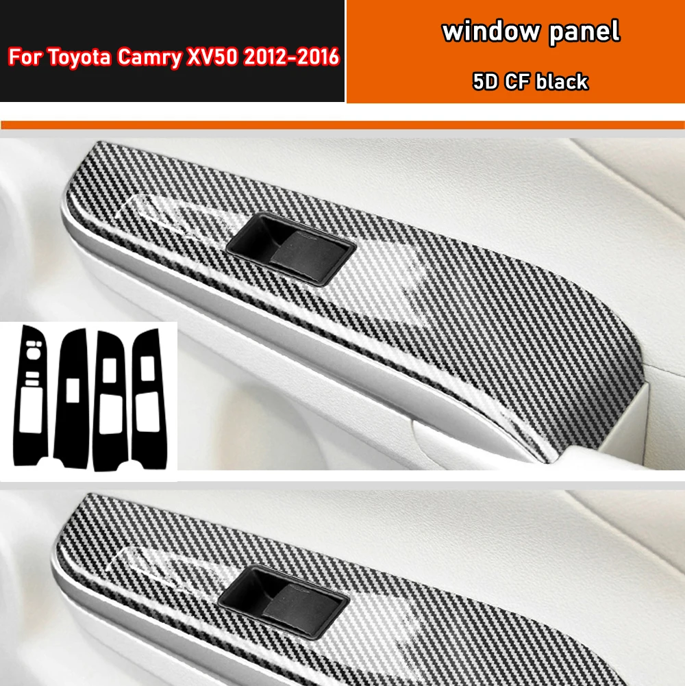 Car Styling Black Carbon Decal Car Window Lift Button Switch Panel Cover Trim Sticker 4 Pcs/Set For Toyota Camry XV50 2012-2016