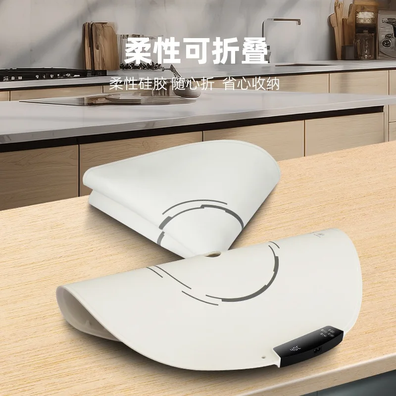 Foldable Silicone Heating Pad, Round Food Warming Tray with Constant Temperature, Flexible Hot Plate Mat for Dining Table