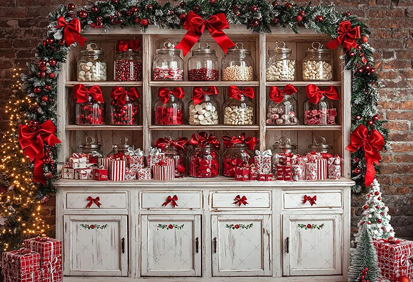 Mehofond Photography Background Christmas Kitchen Candy Bar Cabinet Xmas Tree Kids Family Portrait Decor Backdrop Photo Studio