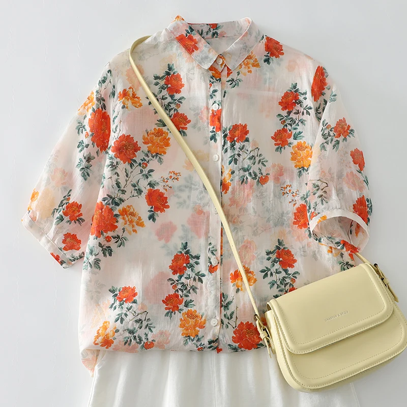 

plus Size Fashionable Shirt Women's round Neck Short Sleeve Summer New Style Commute Style Loose Fit Regular Thickness Plant ...