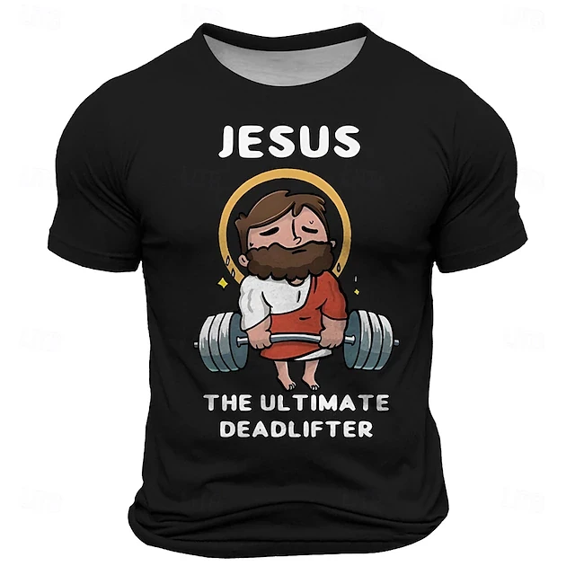 New Summer Men Casual T-Shirt Funny Jesus 3D Printed T Shirt THE ULTIMATE DEADLIFTER Letter Tranning Tops Fitness Sport Tees