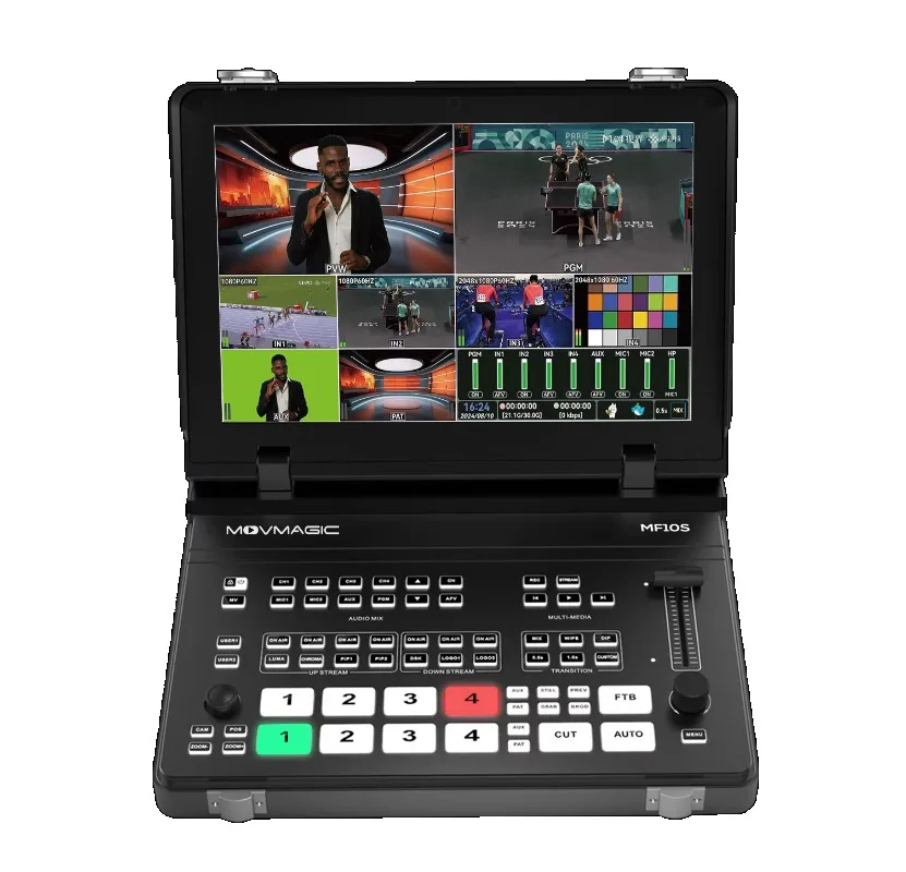 Movmagic 5 Channel SDI NDI HD MI video switcher 10.1 inch screen foldable metal case Video Mixer with 8 layer ability