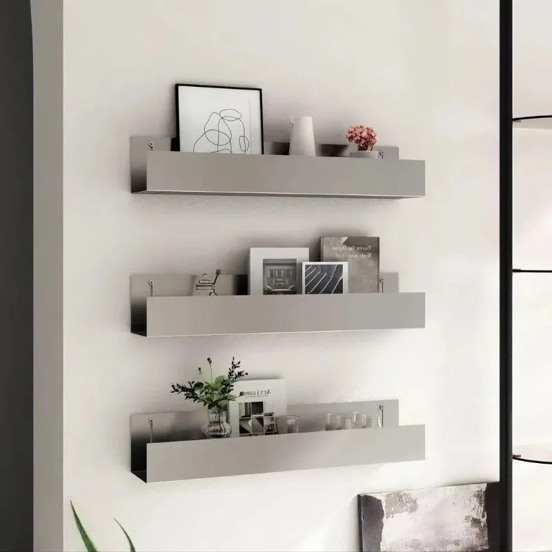 2 PCS Stainless Floating Shelves 60cm/80cm Wall Mounted Display Rack For Living Room/Kitchen/Study  Storage Rack