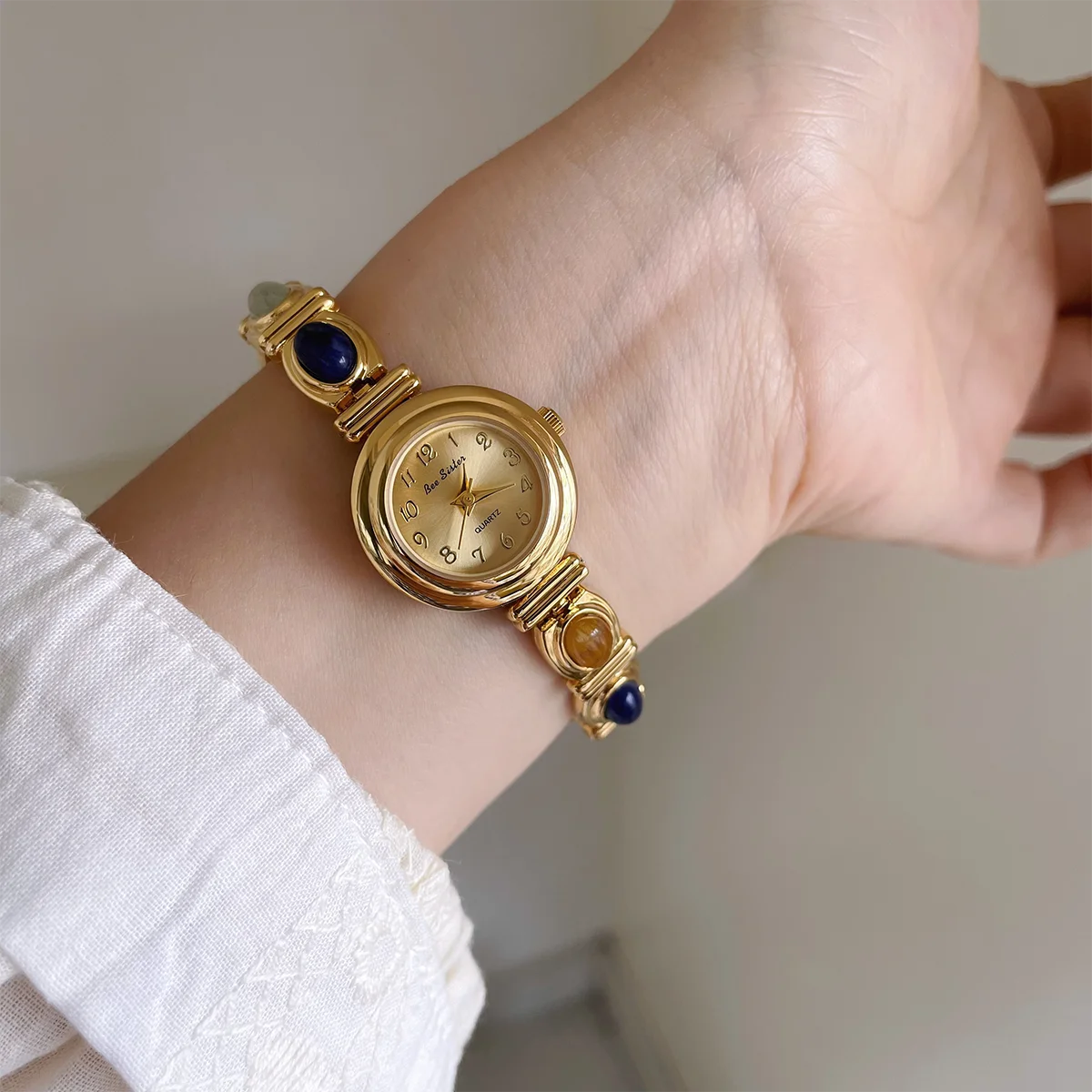 NEW Luxury Circular Dial Women's Watch Lucky Natural Jade Colorful Jewelry Quartz Ladies Wristwatch Waterproof Watches for Women