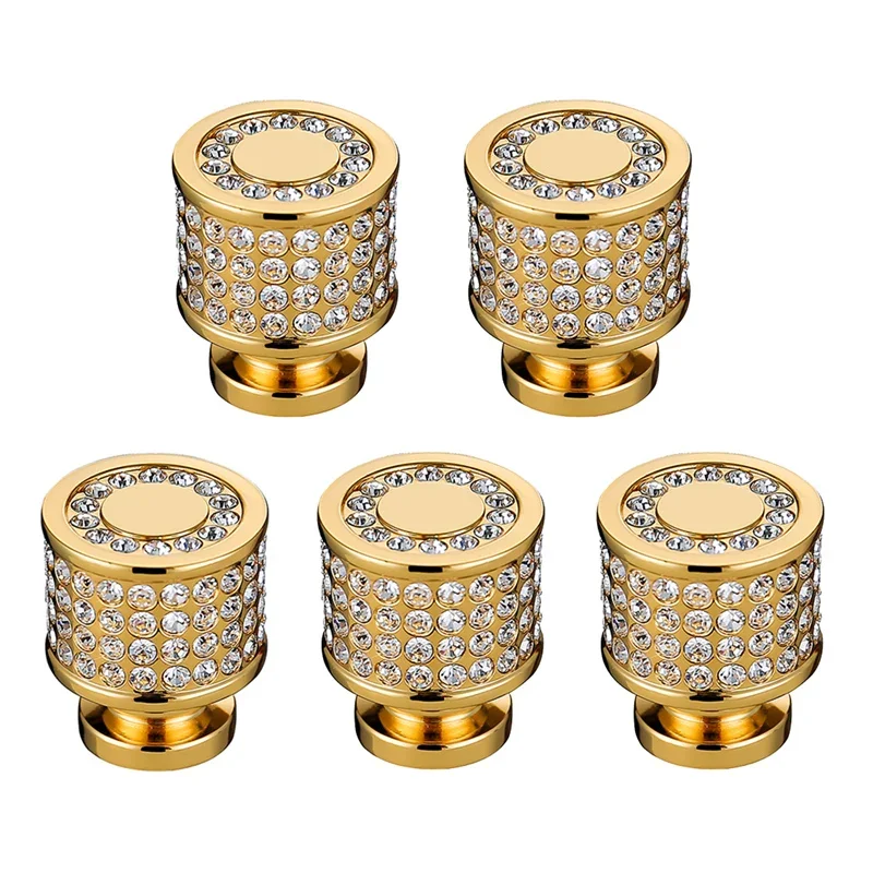 Luxury 24K Real Gold Czech Crystal  Round Cabinet Door Knobs and Handles Furnitures Cupboard Wardrobe Drawer Pull Handles