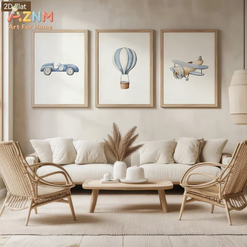 1pc/3pcs Blue & White Striped Hot Air Balloon Wall Art - Nordic Minimalist Suitable for Living Room