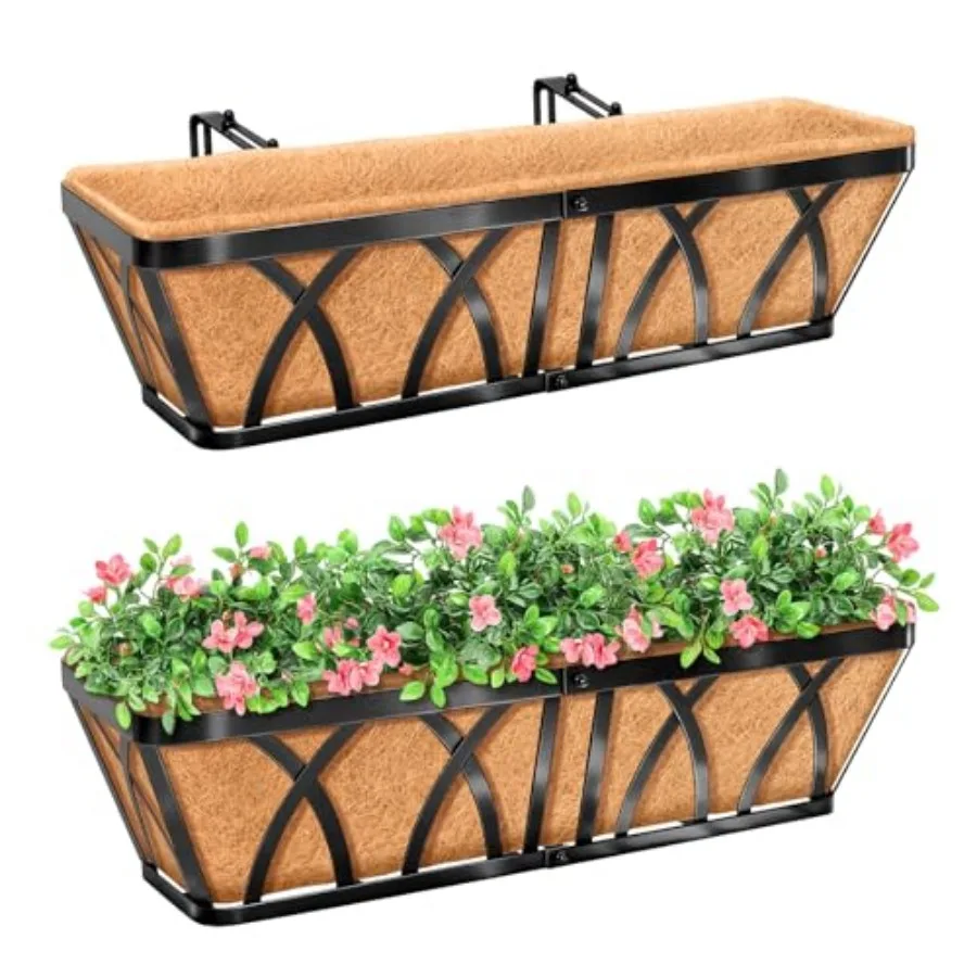 

Металлическая подвесная кашпо-ящик для оконных решеток с кокосовым вкладышем - регулируемые подвесные кашпо для оконных решеток