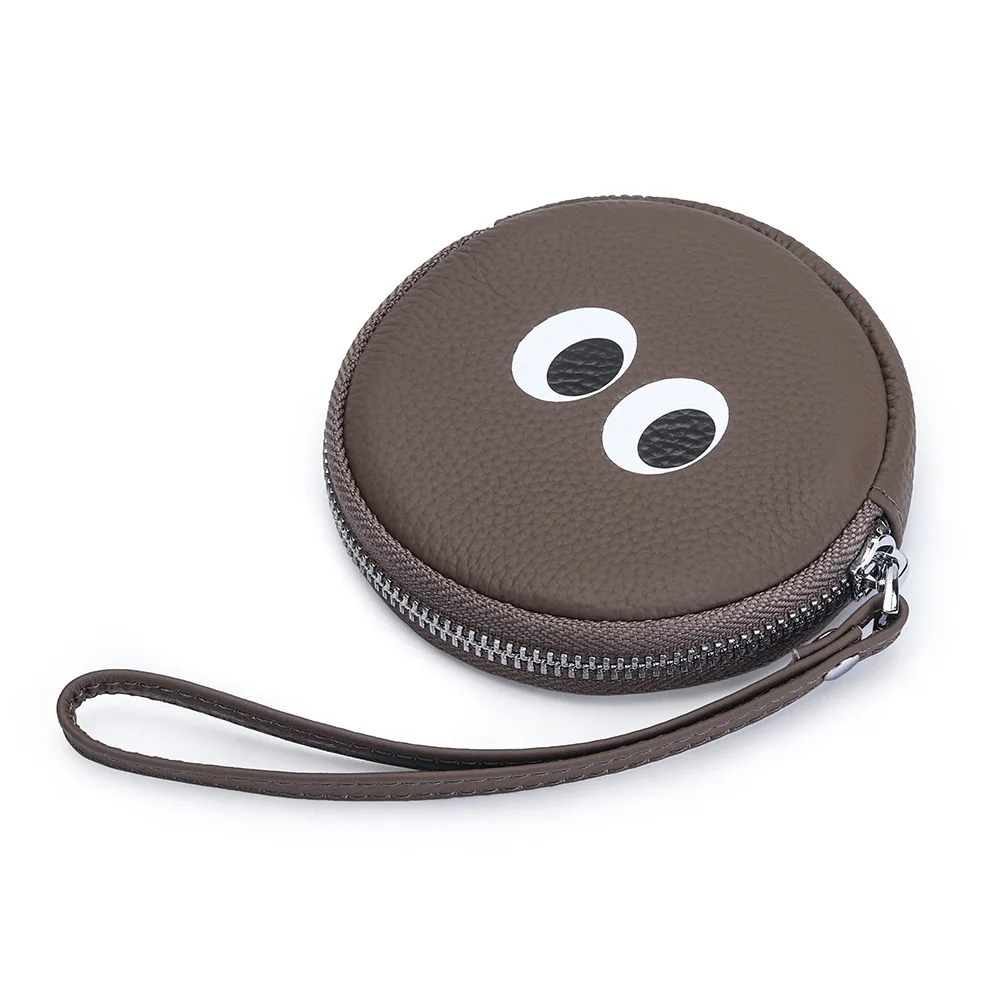 Luxury Big Eye Design Genuine Leather Coin Purses Cowhide Round Small Wallet Women Zipper Bag Handbag Key Pouch Earphone Pocket