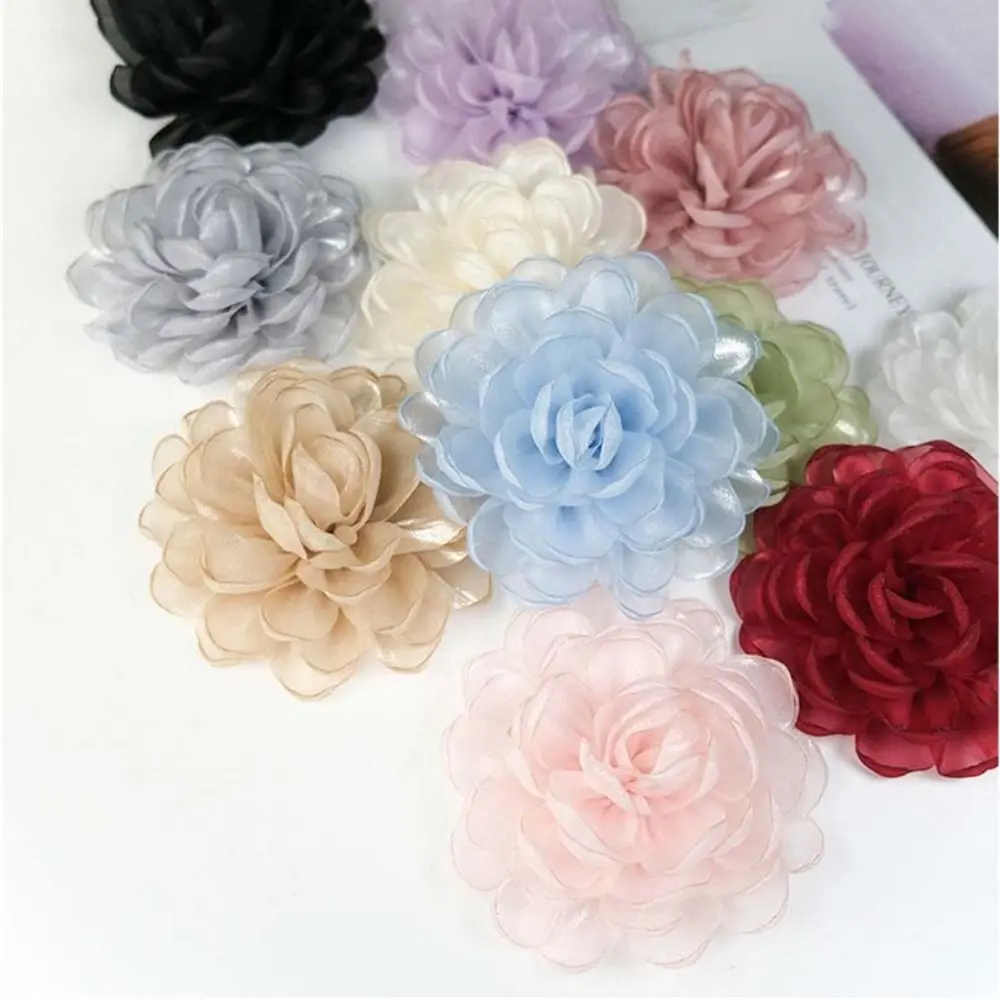 5Pcs Sewing Fabric 3D Chiffon Flower DIY Chiffon Artificial Flower Shoes Decor Hairpin DIY Sewing Applique