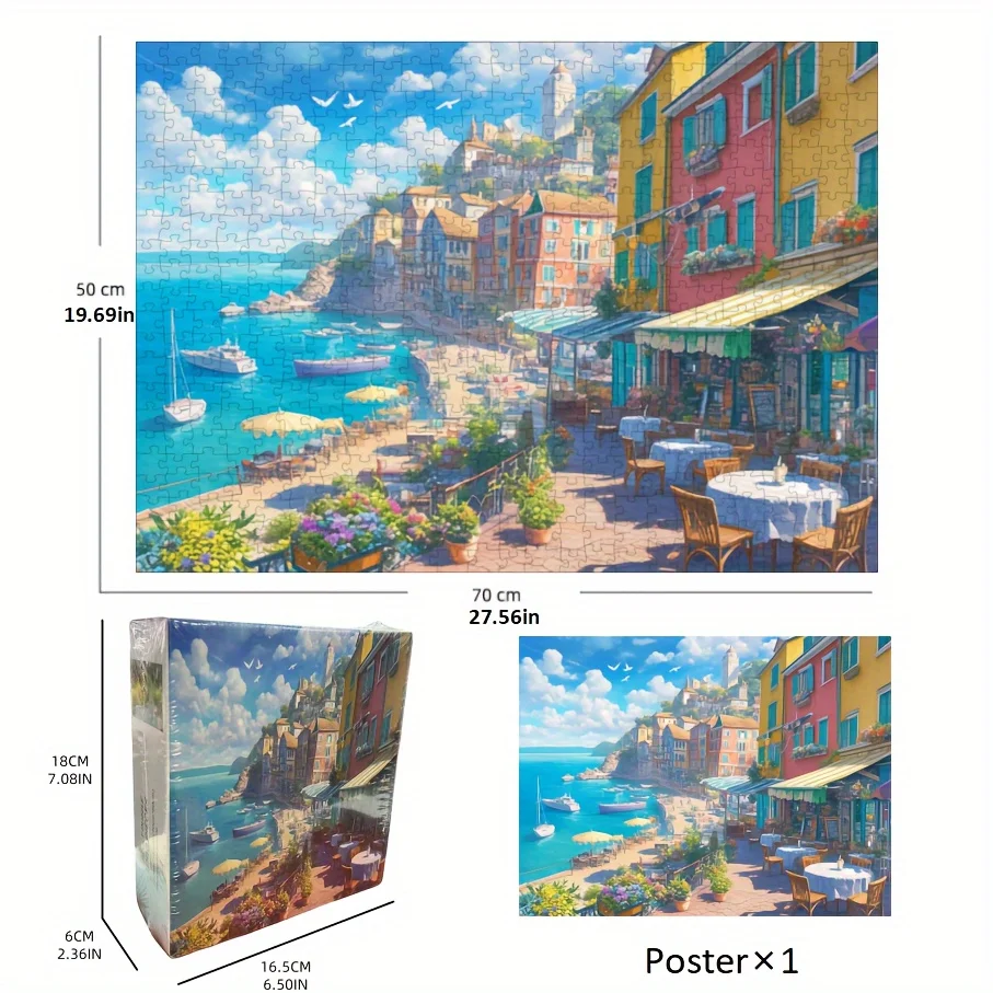 

1000 Pieces Paper Puzzle For Adult Jigsaw Puzzles Seaside Colorful Houses Pattern Perfectly Bite Festival Gift Toys