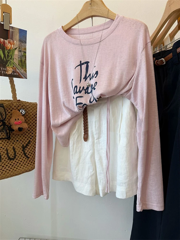 Y2K الرباط التي شيرت المرأة الكورية غطاء للحماية من الشمس إلكتروني طباعة طبقة فضفاضة الصيف