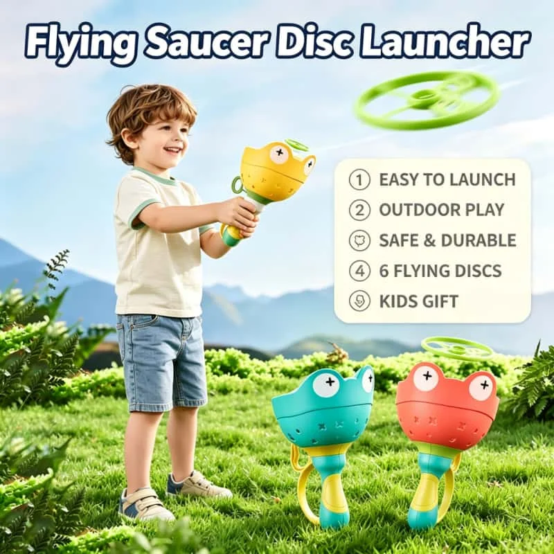 Flying Saucer Disc Launcher Kids Flying Toys Pull String UFO Throw Catch Outdoor Sport Propeller Children Toy Gifts For Boy Girl