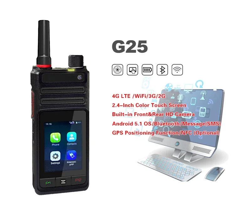 4G LTE Radio with 2.4inch Touch Screen Camera Zello Walkie Talkie Phone 100km Range